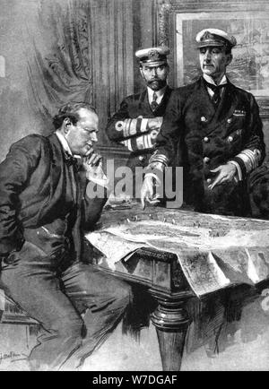 Winston Churchill e Charles Madden e Sir John Jellicoe, la prima guerra mondiale, 1914. Artista: sconosciuto Foto Stock
