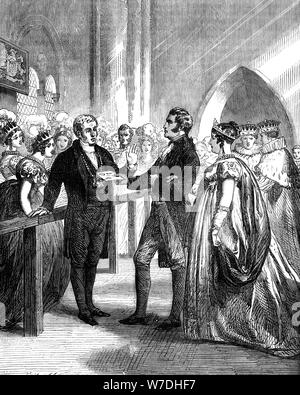 La regina Carolina (1768-1821) essendo rivolto lontano dall'Abbazia di Westminster, 1820 (c1895). Artista: sconosciuto Foto Stock