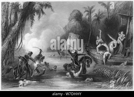 'Massacre nelle barche Cawnpore off', 1857 (c1860). Artista: sconosciuto Foto Stock
