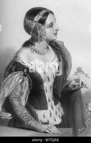 Isabella di Francia (1295-1358), regina consorte del re Edward II, 1851.Artista: H Austin Foto Stock