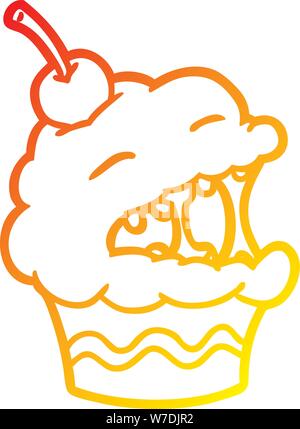 Gradiente di caldo la linea di disegno di un cupcake divertenti Illustrazione Vettoriale