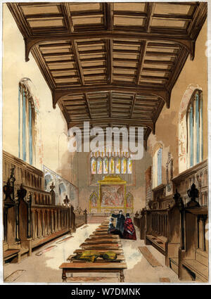 Interno della St John's College Chapel, Cambridge, Cambridgeshire. Artista: sconosciuto Foto Stock