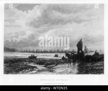 " Barche da pesca off Whitby', North Yorkshire, XIX secolo.Artista: David Law Foto Stock