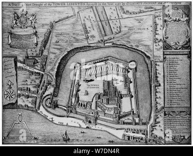 Vista panoramica della torre e la libertà come apparivano nel 1597, LONDRA, XX secolo. Artista: sconosciuto. Foto Stock