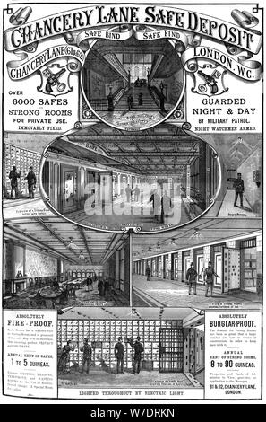 Annuncio per Chancery Lane Cassaforte, Londra, 1887. Artista: sconosciuto Foto Stock