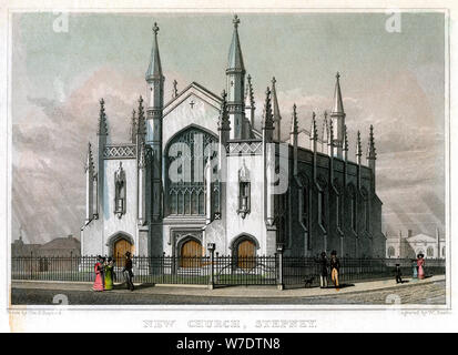 Nuova Chiesa, Stepney, London, 1828.Artista: William Deeble Foto Stock