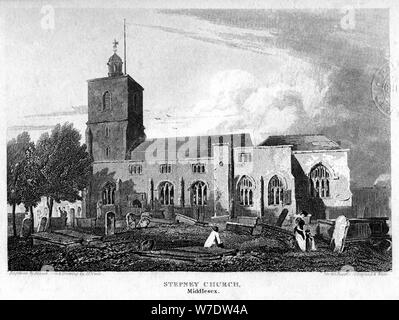 Stepney Chiesa, London, 1815.Artista: Hobson Foto Stock