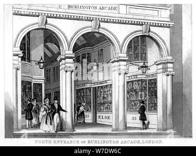 Entrata Nord di Burlington Arcade, Westminster, London, xix secolo. Artista: sconosciuto Foto Stock