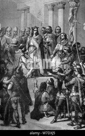 Incoronazione di Hugh Capet come Re di Francia, Noyon, 1 luglio 987 (1882-1884).Artista: Ahurel Foto Stock