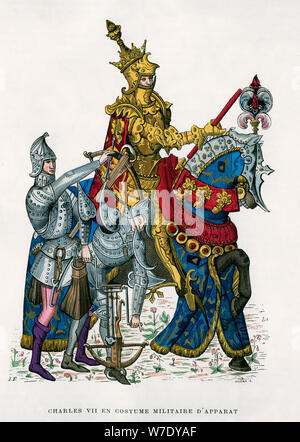 Carlo VII re di Francia a cavallo in armatura completa, XV secolo (1882-1884).Artista: Gautier Foto Stock
