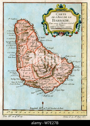 Mappa di Barbados, c1758. Artista: sconosciuto Foto Stock