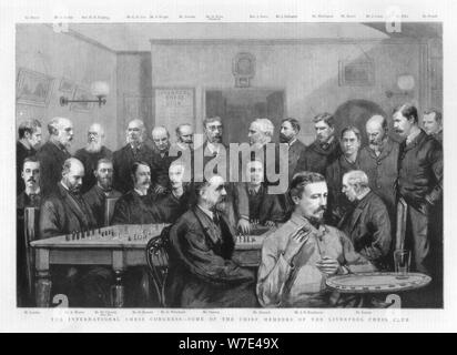 La Internazionale congresso scacchi - alcuni dei principali membri del Liverpool Chess Club, 1890. Artista: sconosciuto Foto Stock