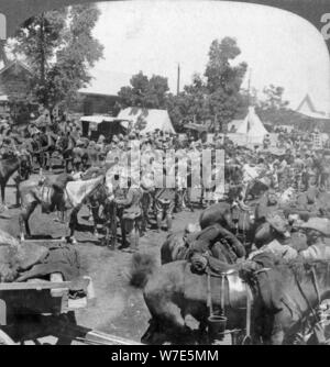 Arrivo del generale Cronje a modder fiume come un prigioniero di guerra, Sud Africa, guerra boera, 1901. Artista: Underwood & Underwood Foto Stock