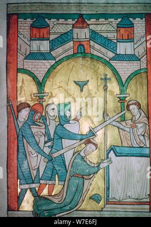 Dodicesimo secolo illustrazione dell'assassinio di San Tommaso-a-Becket (1118-1170) da un salterio. Foto Stock