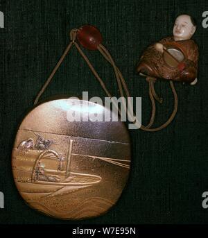 Netsuke giapponese e la borsa del XIX secolo. Artista: sconosciuto Foto Stock