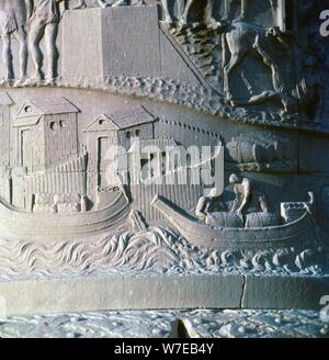 Scena dalla Colonna di Traiano, Roma. Mostra il carico delle navi, 2° secolo. Artista: sconosciuto Foto Stock