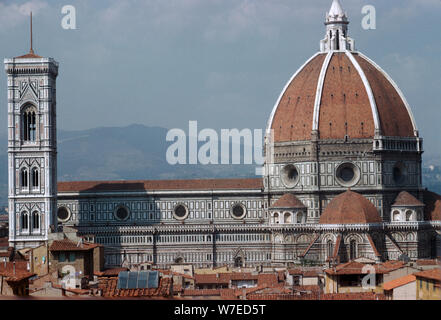 Il Duomo e il campanile di Giotto a Firenze dal Palazzo Vecchio. Artista: Filippo Brunelleschi Foto Stock