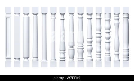 Collezione di isolati bianche colonne, lesene, balaustre Foto Stock