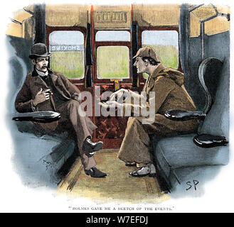 L'avventura di Silver Blaze, Holmes e Watson sul treno. Artista: Sidney e Paget Foto Stock