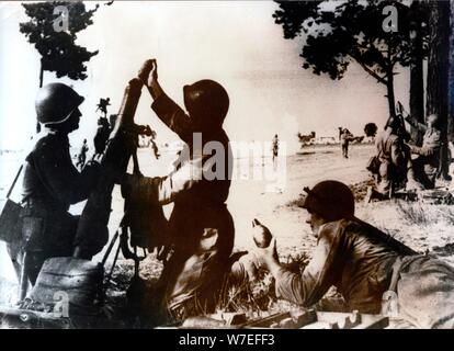 La fanteria russa attacco anteriore sovietica, 1944. Artista: sconosciuto Foto Stock