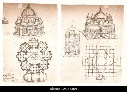 Due disegni di chiese, C1472-C1519 (1883). Artista: Leonardo da Vinci. Foto Stock