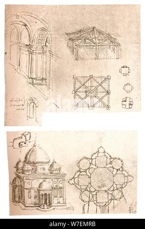 Due disegni di architettura, C1472-C1519 (1883). Artista: Leonardo da Vinci. Foto Stock