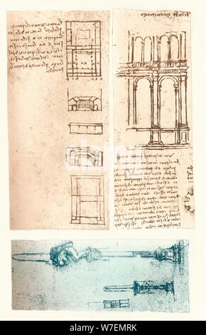 Tre disegni architettonici, C1472-C1519 (1883). Artista: Leonardo da Vinci. Foto Stock