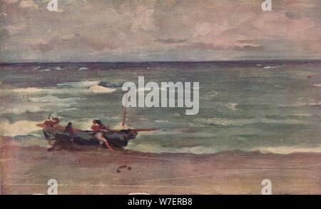 "L'armonia in blu e argento: alaggio barca, Etretat', C1897. Artista: James Abbott McNeill Whistler. Foto Stock