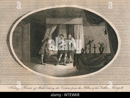 Henry, Principe di Galles tenendo la corona dal cuscino di suo padre Henry IV, 1413 (1793). Artista: sconosciuto. Foto Stock