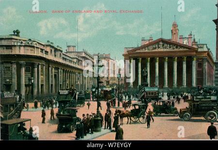 "Di Londra, la Banca di Inghilterra e Royal Exchange', C1910. Artista: sconosciuto. Foto Stock