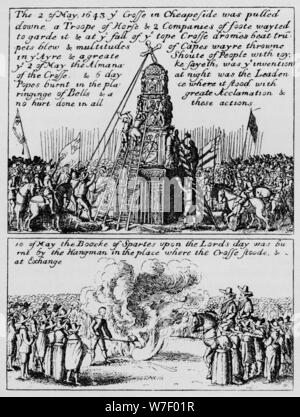 La distruzione di Cheapside Croce e la bruciatura del libro di sport, maggio 1643 (1903). Artista: sconosciuto. Foto Stock