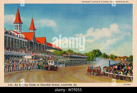 'Un eccitante finale al Churchill Downs, Louisville, KY', C1940. Artista: sconosciuto. Foto Stock