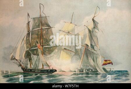 "Cattura lo spagnolo della nave slave Dolores dall HM brig Ferret, 4 Aprile 1816', 1816. Artista: William John Huggins. Foto Stock