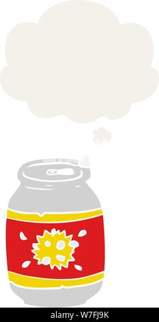 Cartoon soda può con bolle di pensiero in stile retrò Illustrazione Vettoriale