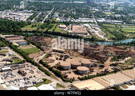 Vista aerea del 2014 degli Houston Ship Channel e nei dintorni di installazioni per la produzione di energia in Houston, Texas Foto Stock