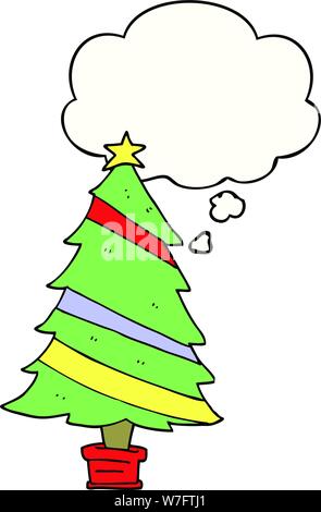 Cartoon albero di natale con fumetto pensiero Illustrazione Vettoriale