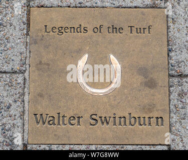 Leggende del manto erboso Newmarket - Newmarket 'Walk of Fame' - commemorativa di lastre per pavimentazione essendo prevista a Newmarket High Street. Walter Swinburn - jockey Foto Stock