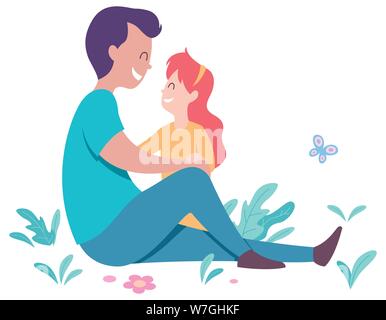 Padre e figlia su bianco Illustrazione Vettoriale