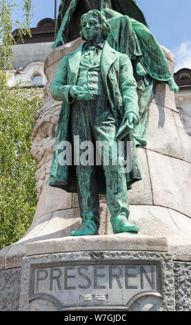 Prešeren monumento o statua di France Prešeren in Piazza Prešeren Ljubljana Slovenia EU Europe Foto Stock