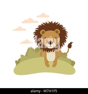 Carino lion con sullo sfondo di un paesaggio Illustrazione Vettoriale