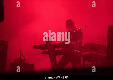 SIBIU, Romania - 27 luglio 2019: svedese band progressive metal Opeth eseguendo un concerto dal vivo sul palco a Artmania Festival Foto Stock