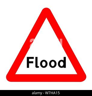 Il tradizionale 'flood" triangolo, segno di traffico isolato su uno sfondo bianco. Illustrazione Vettoriale