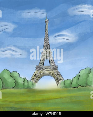 Torre Eiffel disegnata a mano illustrazione Foto Stock