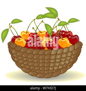 Cestello dalla vigna piena di ciliegie mature e frutti di bosco Illustrazione Vettoriale