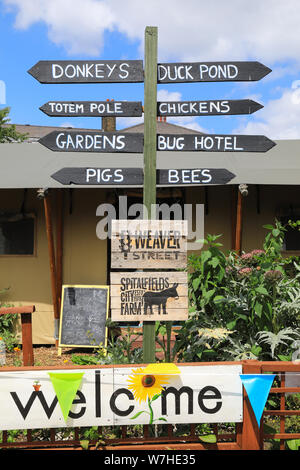 Spitalfields City Farm, un'oasi urbana vicino a edgy Brick Lane, nella zona est di Londra, Regno Unito Foto Stock