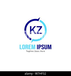 Iniziale logo KZ Modello con telaio moderno. KZ minimalista lettera logo illustrazione vettoriale design Illustrazione Vettoriale