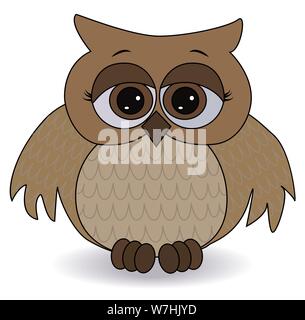 Un triste gufo marrone con sorpreso gli occhi e si diffondono le ali con un disegno sullo sterno e le ali Illustrazione Vettoriale