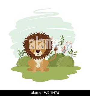 Carino lion con sullo sfondo di un paesaggio Illustrazione Vettoriale