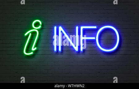 Info segno al neon sul muro di mattoni in background Foto Stock