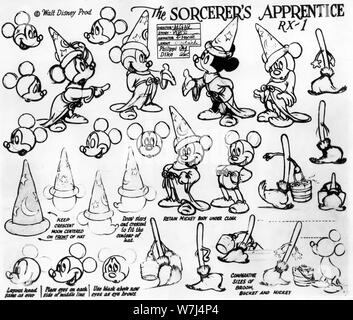 WALT DISNEY FANTASIA 1940 carattere modello di foglio per Mickey Mouse nell'apprendista stregone sequenza direttore James Algar orchestra diretta da Leopold Stokowski lungometraggio animato Walt Disney Productions / RKO Radio Pictures Foto Stock